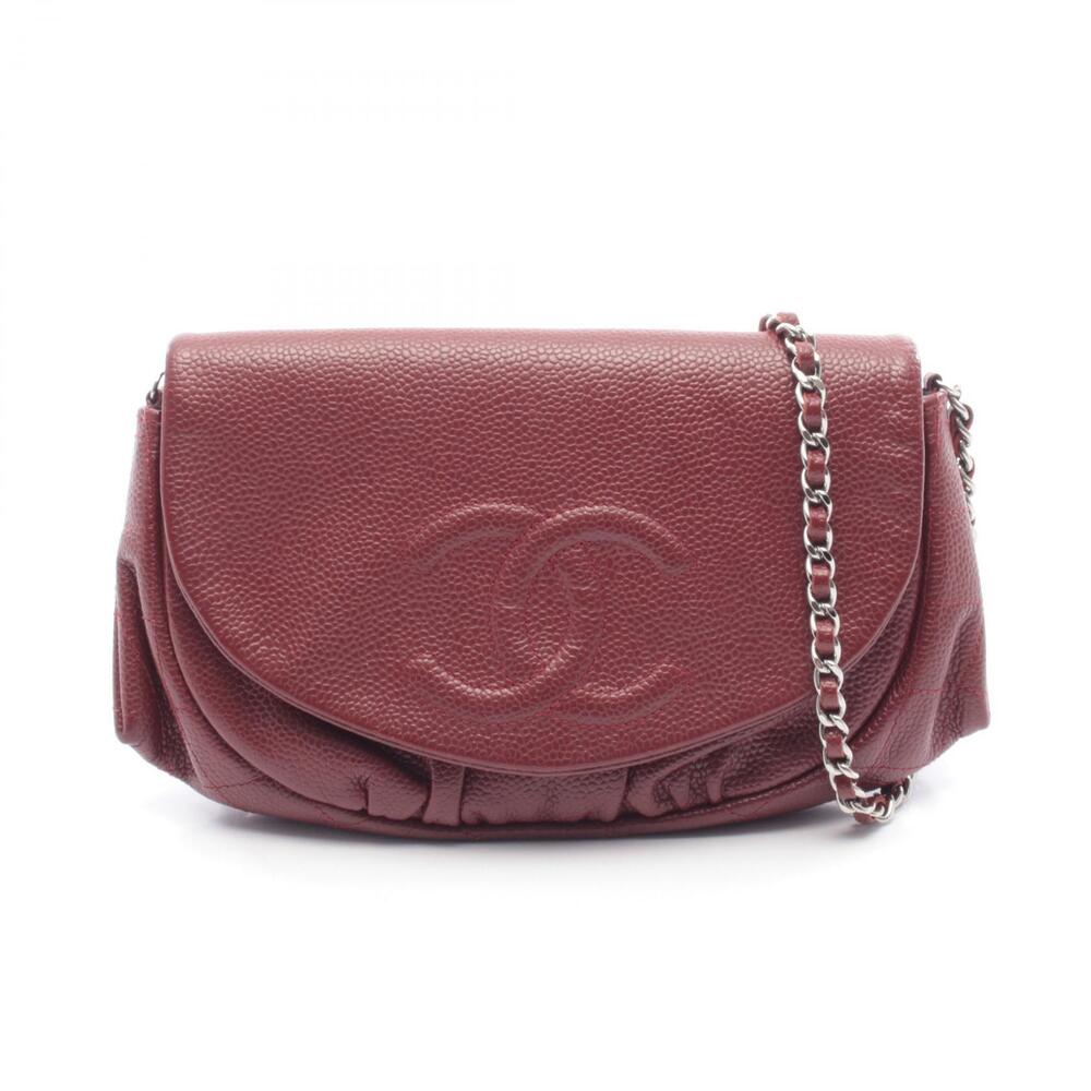 Chanel Half Moon Coco Mark Shoulder Bag Leather Grained Calfskin Bordeaux Purple
